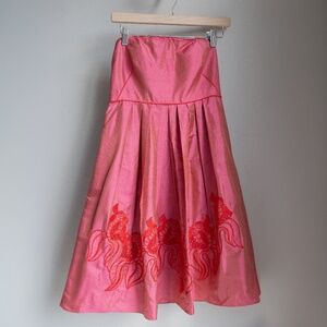 Vivianne Tam Iridescent pink silk mini with embroidered goldfish  Size 4